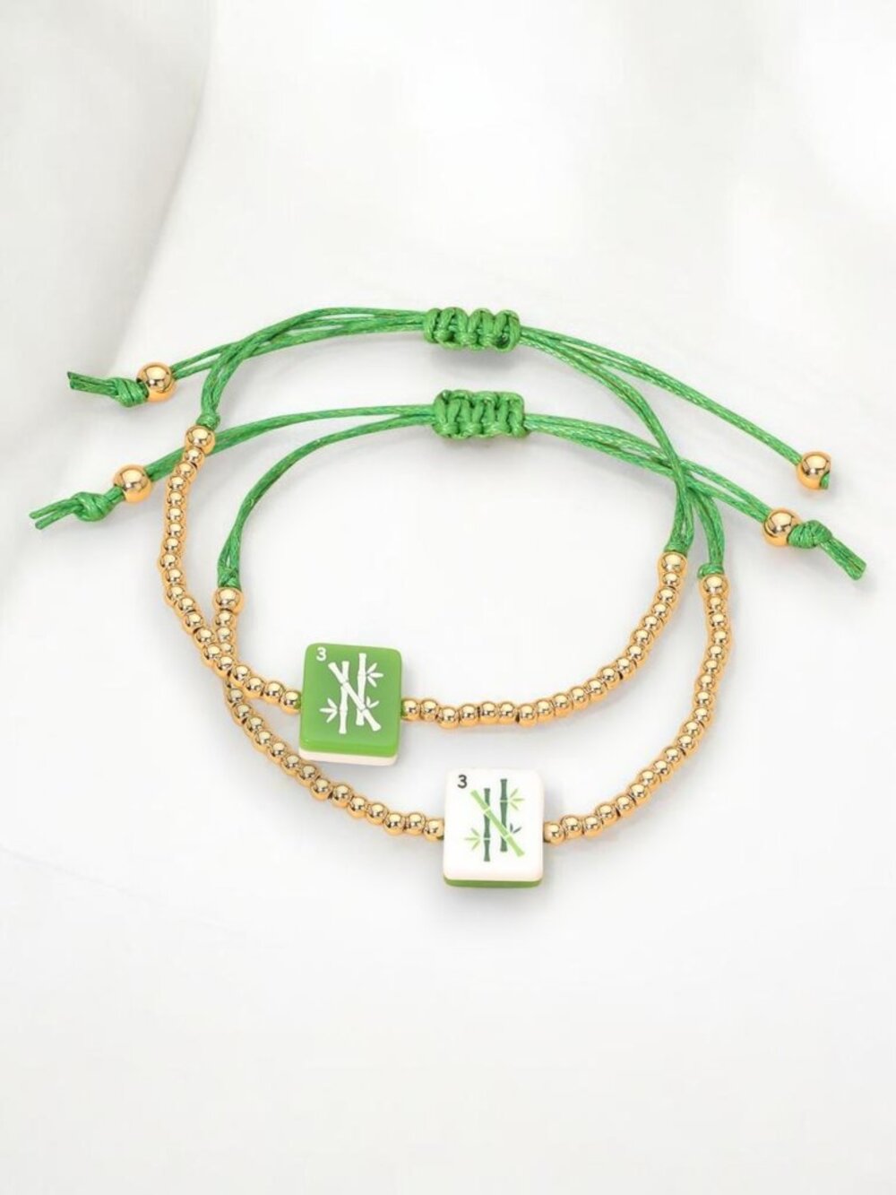 Mahjong Bamboo Tile Bracelet | Adjustable Gold Bead Cord Bracelet NWT
